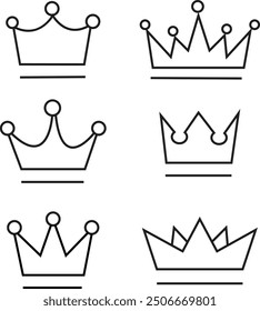 Crown thin line icon set. Silhouette crown collection. Black crown symbol. Editable stroke. Crown vector icon set. Vector illustration with transparent background.