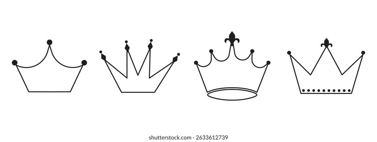 Crown thin line icon set. Silhouette crown collection. Black crown symbol. Editable stroke. Big collection quality. Crown icon set. Collection of silhouette eps 10