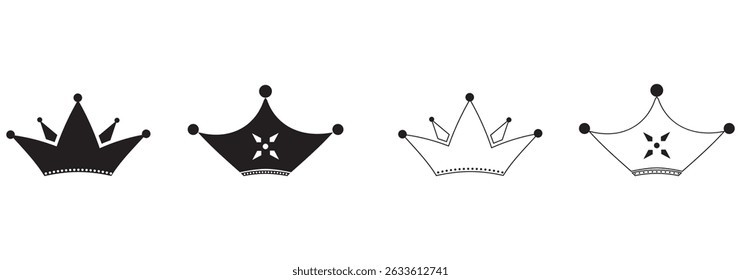 Crown thin line icon set. Silhouette crown collection. Black crown symbol. Editable stroke. Big collection quality. Crown icon set. Collection of silhouette eps 10