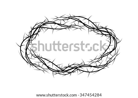 Crown of thorns, black and white simple vector illustration, symbol of the passion of Jesus Christ and Lent season.