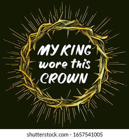 crown of thorns and calligraphic text logo, easter religious symbol of Christianity hand drawn vector illustration sketch