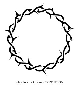 Crown of thorns for church emblem, wreath or crucifixion thorn, prickly frame, vector 