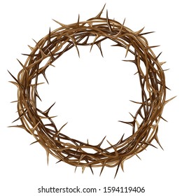 Crown of thorns. Color, artistic, graphic drawing of a crown of thorns with thorns on a white background.