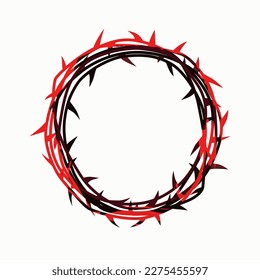 Corona de espinas icono creativo. Símbolo religioso cristiano. Viernes Santo, logo de Domingo de Pascua. Silueta aislada. Diseño plano. Llanto con gotas de sangre.