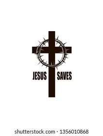 crown of thorns and cross icon isolated on white background 
