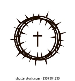 crown of thorns and cross icon isolated on white background 