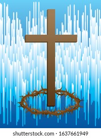 Crown thorns and cross on the background of candles. Easter card