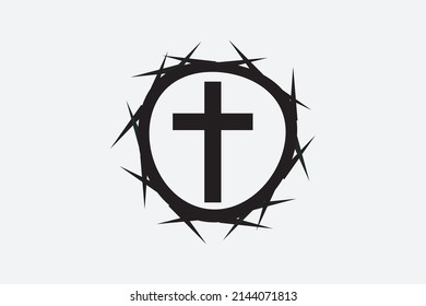 Crown of thorns and the cross symbol vector illustration. Cross sign in Crown of thorns at Easter.  Christian conceptual vector symbol illustration.