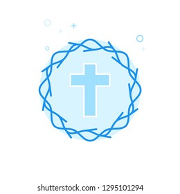Crown of Thorns Flat Vector Icon. Jesus Christ Crucifixion Symbol, Pictogram, Sign. Light Flat Style. Blue Monochrome Design. Editable Stroke. Adjust Line Weight. Design with Pixel Perfection.