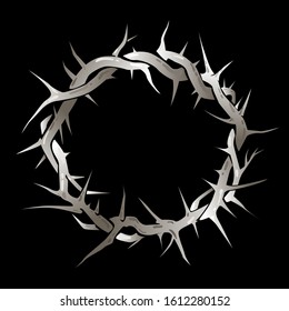 Crown of thorns graphic illustration on black background. Vector religious symbol of Christianity