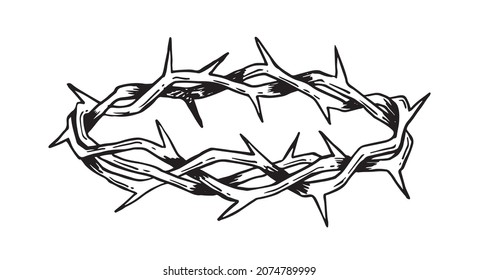 Crown of thorns hand drawn illustration on white background.