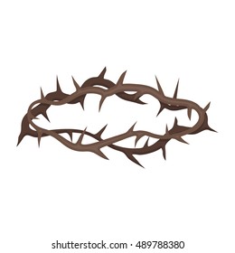 Crown of thorns icon in cartoon style isolated on white background. Religion symbol stock vector illustration.