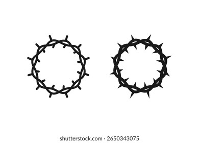 Crown of Thorns Icon Christian Religious Symbol of Jesus Christ Crucifixion Passion and Sacrifice Line Art Black Outline Isolated on White Background Holy Week and Easter Concept Illustration
