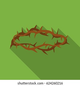 Crown of thorns icon in flat style isolated on green background. Religion symbol stock vector illustration.