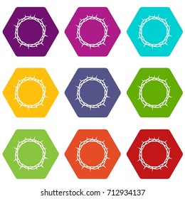Crown of thorns icon set many color hexahedron isolated on white vector illustration