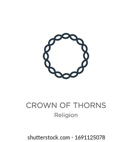 Crown of thorns icon. Thin linear crown of thorns outline icon isolated on white background from religion collection. Line vector sign, symbol for web and mobile