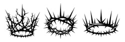 Crown Of Thorns Icons Set. Black Silhouette Of A Religious Symbol Of Christianity. Vector Illustration.