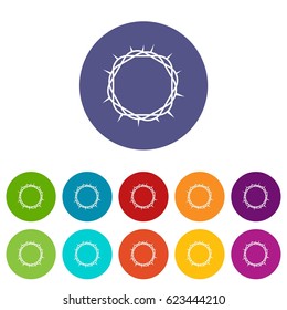 Crown of thorns icons set in circle isolated flat vector illustration