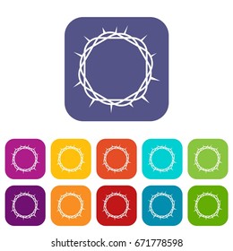 Crown of thorns icons set vector illustration in flat style In colors red, blue, green and other