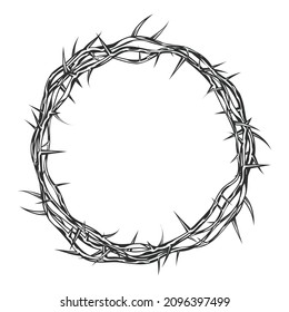 Crown of thorns of Jesus Christ, easter religious symbol of Christianity,  crucifixion thorn, vector