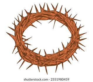 Crown of thorns Jesus Christ. Religious sacred wreath isolated on white background. Vector illustration.