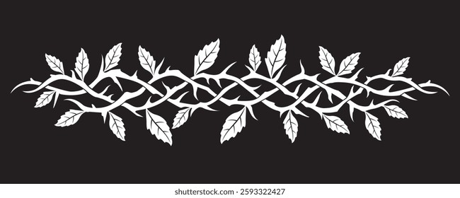 crown of thorns with leaves isolated on black background