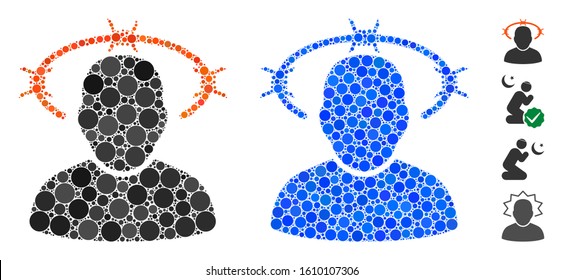 Crown of thorns mosaic of circle elements in various sizes and color tones, based on crown of thorns icon. Vector circle elements are composed into blue mosaic.
