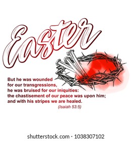 crown of thorns, nails, easter religious symbol of Christianity hand drawn vector illustration sketch