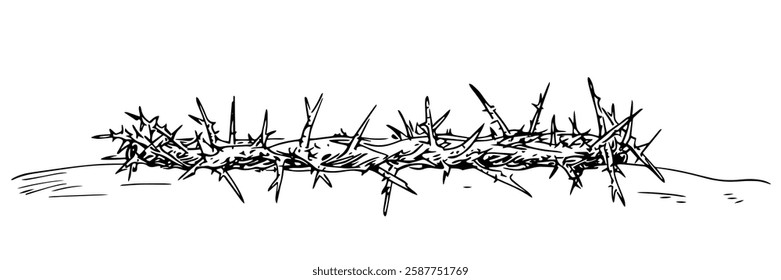 crown of thorns on the ground in hand-drawn line art style