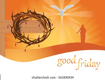 Crown of thorns on orange background with cross