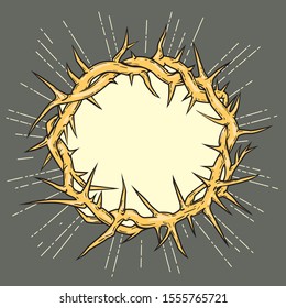 Crown of thorns and rays of light graphic illustration. Vector religious symbol of Christianity