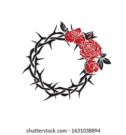 crown of thorns and red roses icon isolated on white background