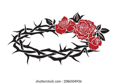 crown of thorns and red roses icon isolated on white background