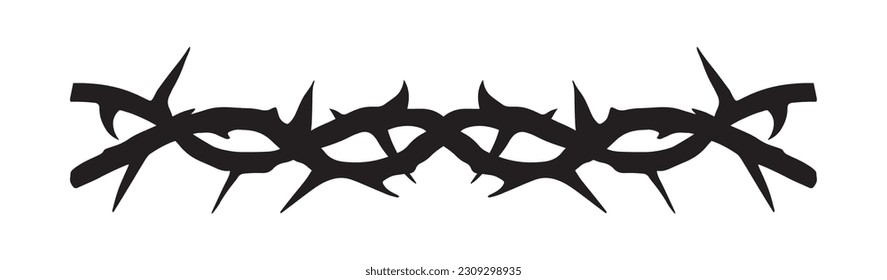 Crown of thorns, religious symbols, tattoo, wood engraving. Black crown of thorns silhouette isolated on white background. Vintage style, drawn black and white illustration. Thorn crown.