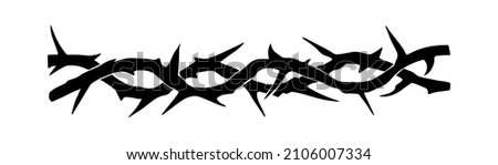 Crown of thorns, religious symbols, tattoo, wood engraving. Black crown of thorns silhouette isolated on white background. Vintage style, drawn black and white illustration. Thorn crown. 商業照片 © 