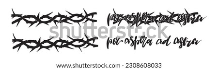 Crown of thorns, religious symbols, tattoo set. 'Per aspera ad astra', lettering. Black crown of thorns silhouette isolated on white background. Crown of Thorns. Silhouette of black crown of thorns. 商業照片 © 