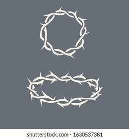 Crown of thorns set, round and oval isolated, flat silhouette, vector illustration