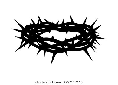 Crown of Thorns Silhouette Isolated on White Background, Christian Religious Symbol of Sacrifice