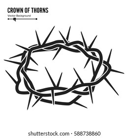 Crown Of Thorns. Silhouette Of A Crown Of Thorns. Jesus Christ. Isolated On White Background. Vector Illustration.