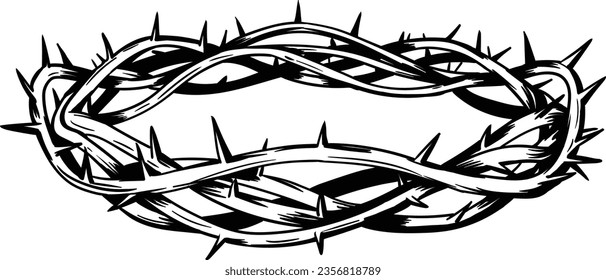 Corona de espinas en el estilo de boceto sobre fondo blanco, símbolo vectorial religioso del cristianismo, diseño de camisetas de Jesús.