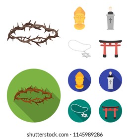 A crown of thorns, a star of David, a priest, a buddha head. Religion set collection icons in cartoon,flat style vector symbol stock illustration web.