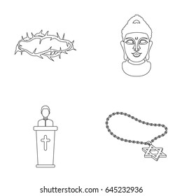 A crown of thorns, a star of David, a priest, a buddha s head. Religion set collection icons in outline style vector symbol stock illustration web.