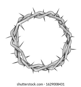 Crown of thorns tattoo. Easter religious symbol of Christianity hand drawn sketch in engraving style. Vector illustration