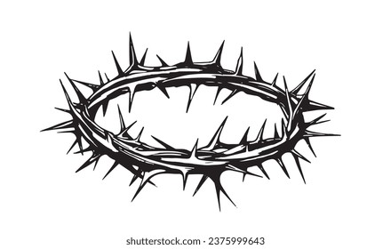 Crown of thorns vector hand drawn illustration on white background.