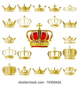 Crown and tiara icons set. Illustration vector.