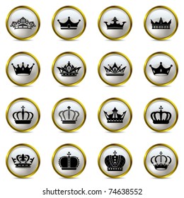 Crown and tiara icons set. Illustration vector.