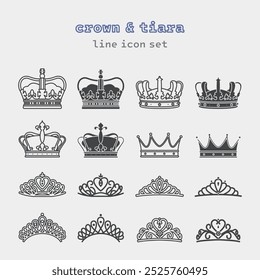 Crown and Tiara vector icon set