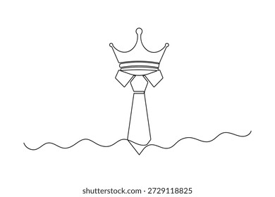 Corona y corbata continua de una línea de dibujo minimalista líder o Vector de ilustración de Regalías