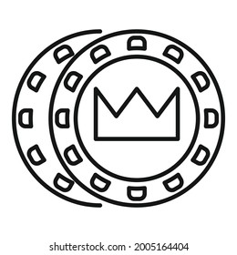 Kronen-Token-Chips Symbol umreißen Vektorgrafik. Casino Poker. Vegas-Spielstein