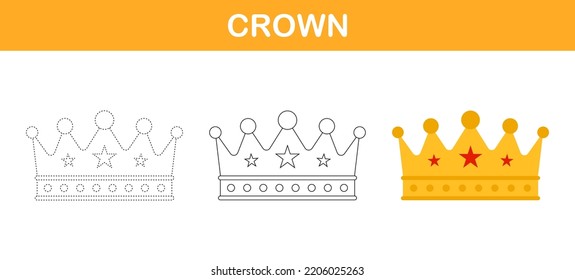 Crown tracing and coloring worksheet for kids